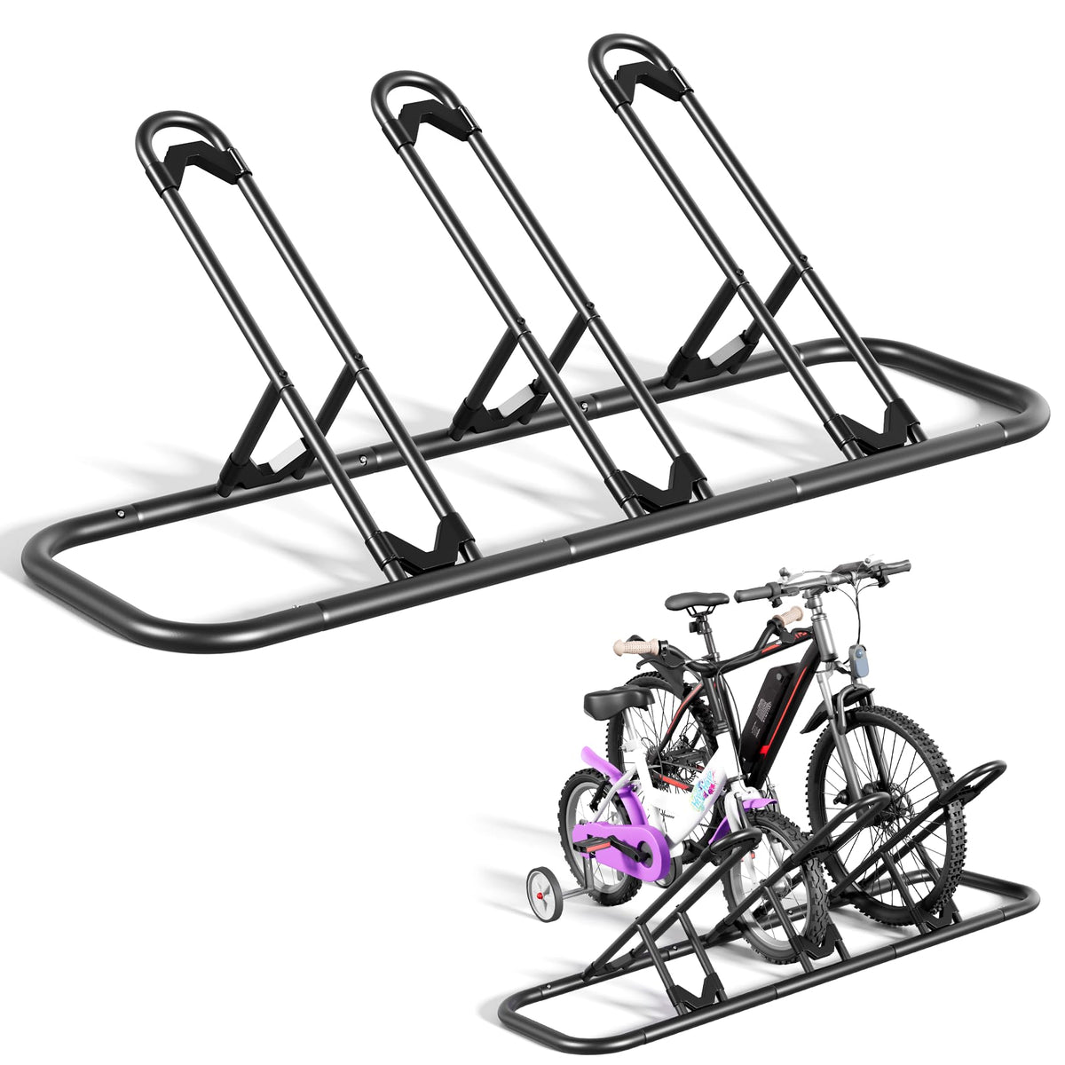 Mr IRONSTONE bike rack front view shows sturdy steel construction for secure storage.