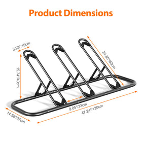 Mr IRONSTONE bike rack side view demonstrates compact three-slot design for garage spaces.