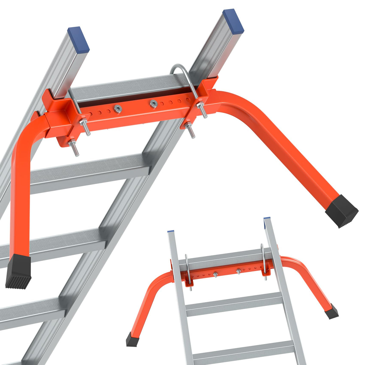 Mr IRONSTONE extension ladder stabilizer side view showing rugged forged steel for stable roof access.