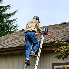 Mr IRONSTONE ladder stabilizer anti-slip pads prevent slips during gutter cleaning.
