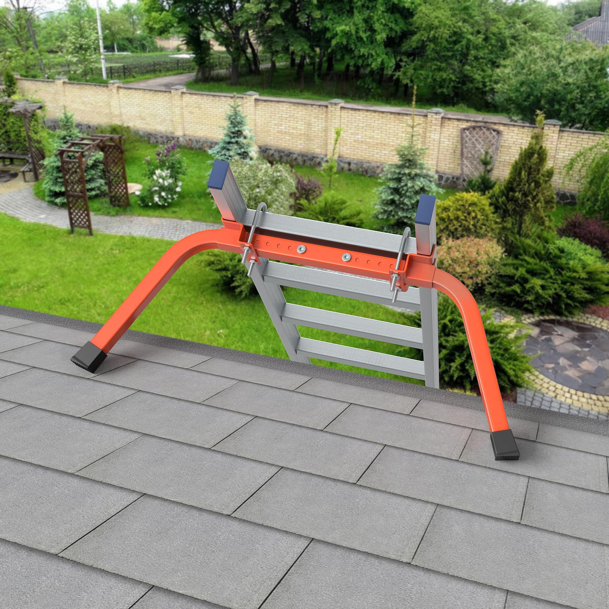 Mr IRONSTONE durable orange coating resists rust in outdoor ladder work.