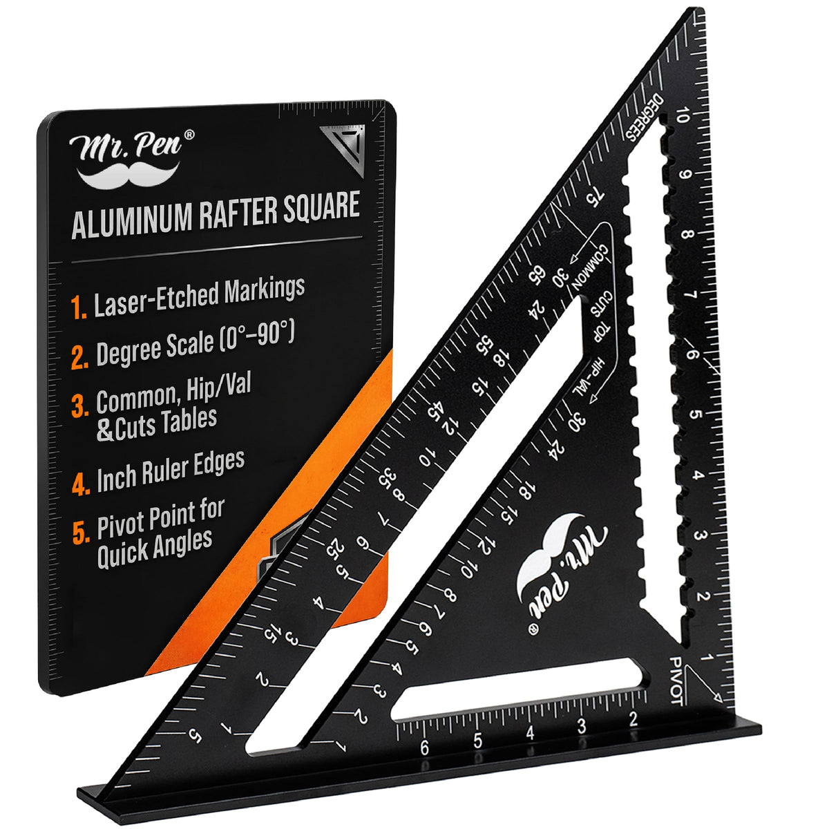 Mr. Pen rafter square 12 inch with etched markings for quick, precise layouts.