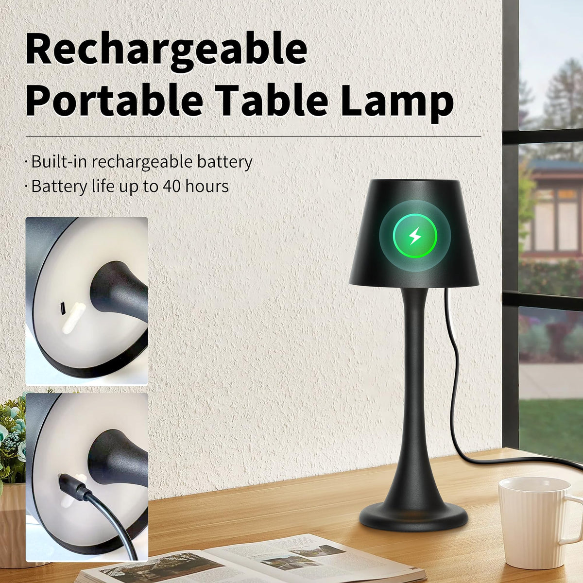Mr. White touch activated lamp offers quick on off control.