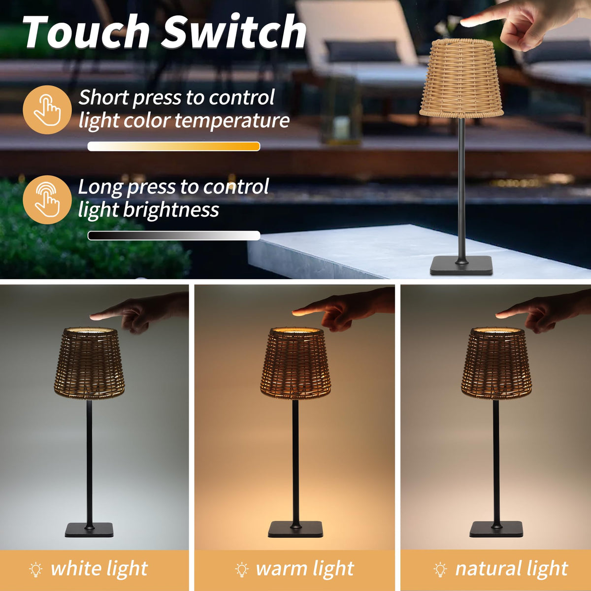 Mr. White USB-C rechargeable lamp with quick charge capability.