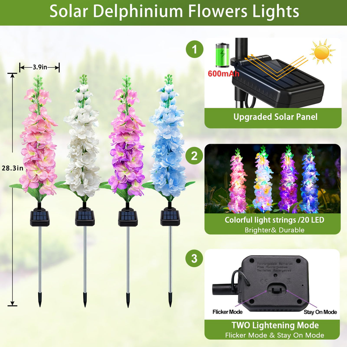MRHEPHAESTUS solar delphinium pink bloom illuminates walkway