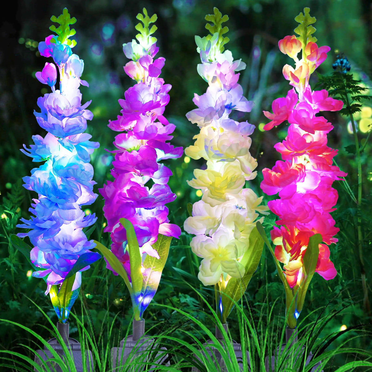MRHEPHAESTUS solar delphinium white bloom lights dusk garden paths