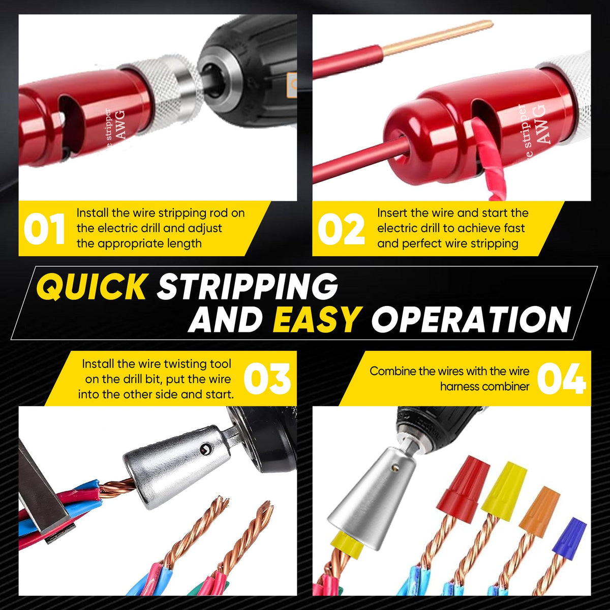 Mriykio drill connector attached securely for guided stripping