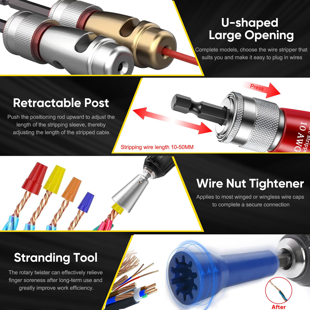Mriykio strip jaws in action delivering precise wire stripping