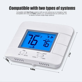 Mroinge thermostat compatible with heat pump systems for efficient control.