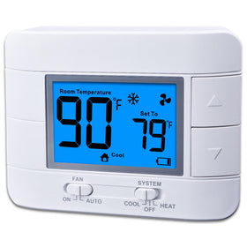 Mroinge thermostat with large blue LCD displays temperature and humidity clearly