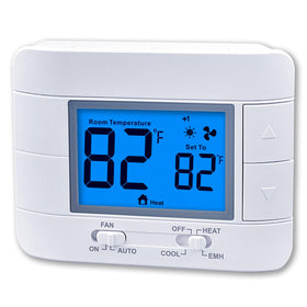 Mroinge thermostat with large LCD display showing room temperature clearly.