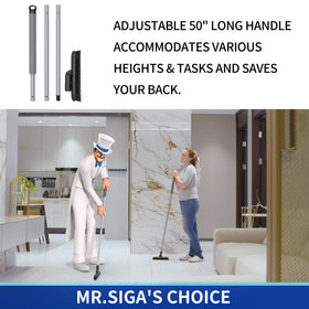 MR.SIGA V-shape stiff bristles tackle tough stains along tile grout and corners.