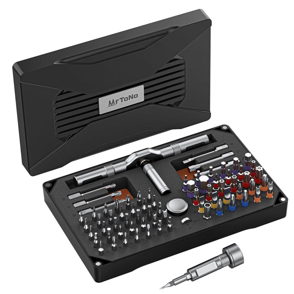 MrToNo 74-in-1 magnetic screwdriver set case with organized storage