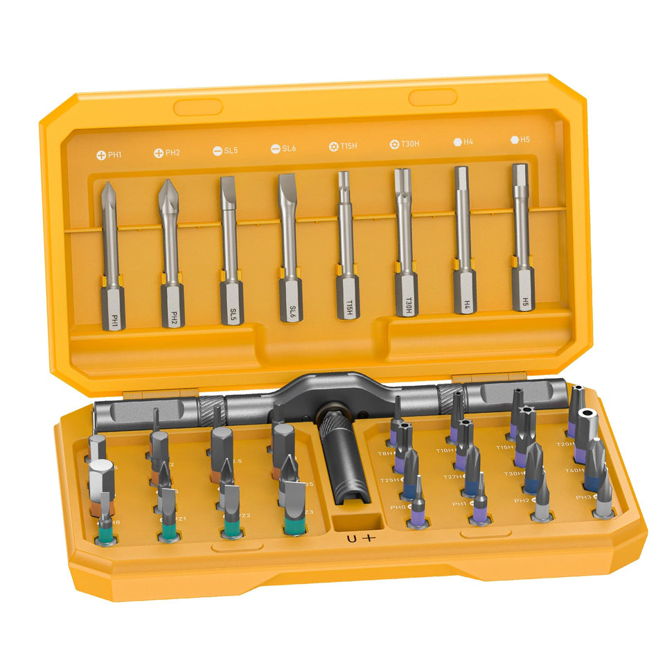 MrToNo All-in-One 42-in-1 magnetic screwdriver set with ergonomic T-handle for precise repairs.