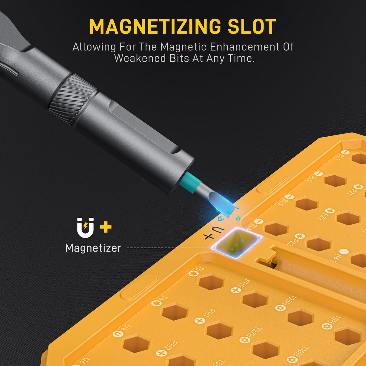 MrToNo magnetic bit storage chamber recharges magnetism for lasting grip.