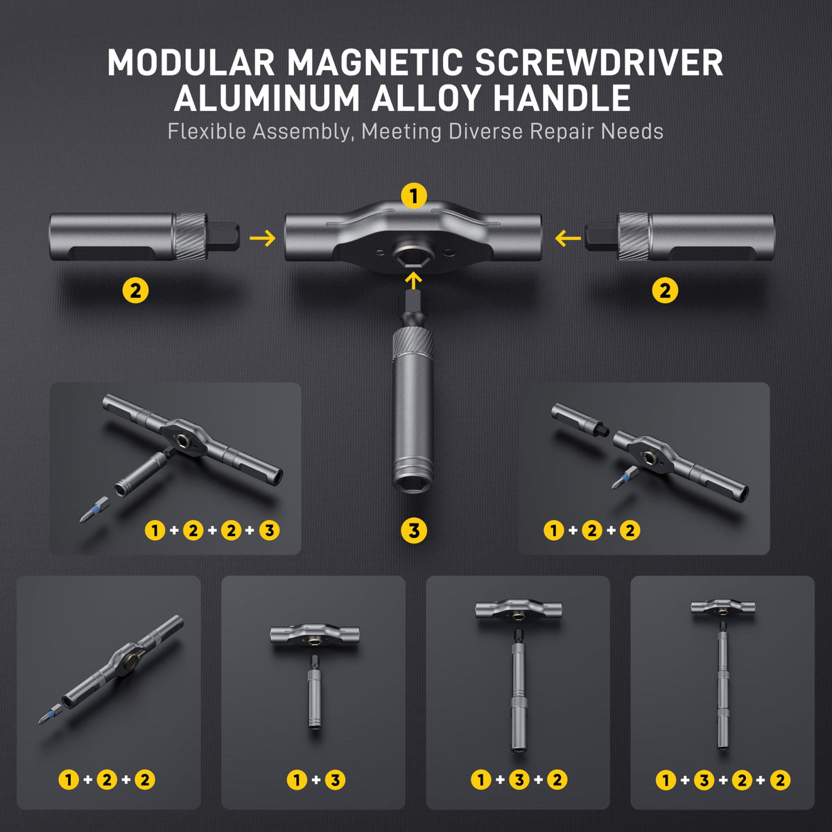 MrToNo magnetized screwdriver bits securely hold screws during work.
