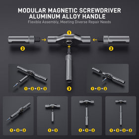 MrToNo magnetized screwdriver bits securely hold screws during work.