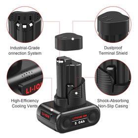 Mrupoo 12V 5.0Ah battery side view with dust-proof cover