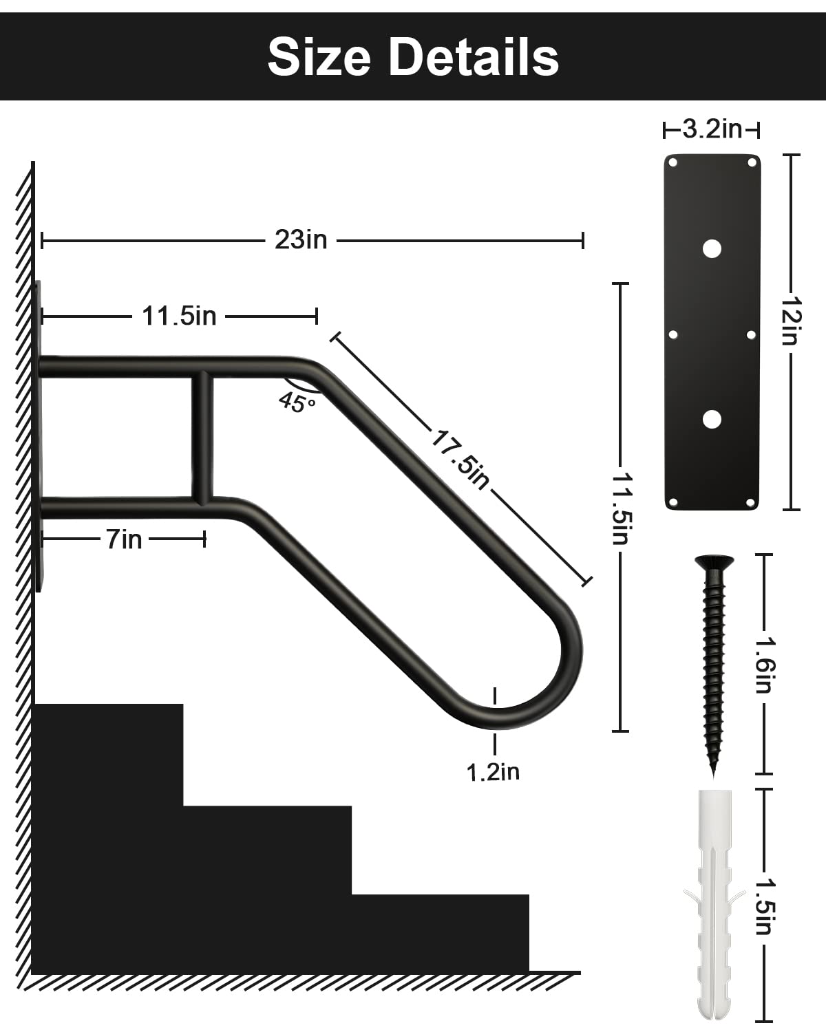 Mrupoo wall-mounted handrail installation allows versatile placement indoors or outdoors.