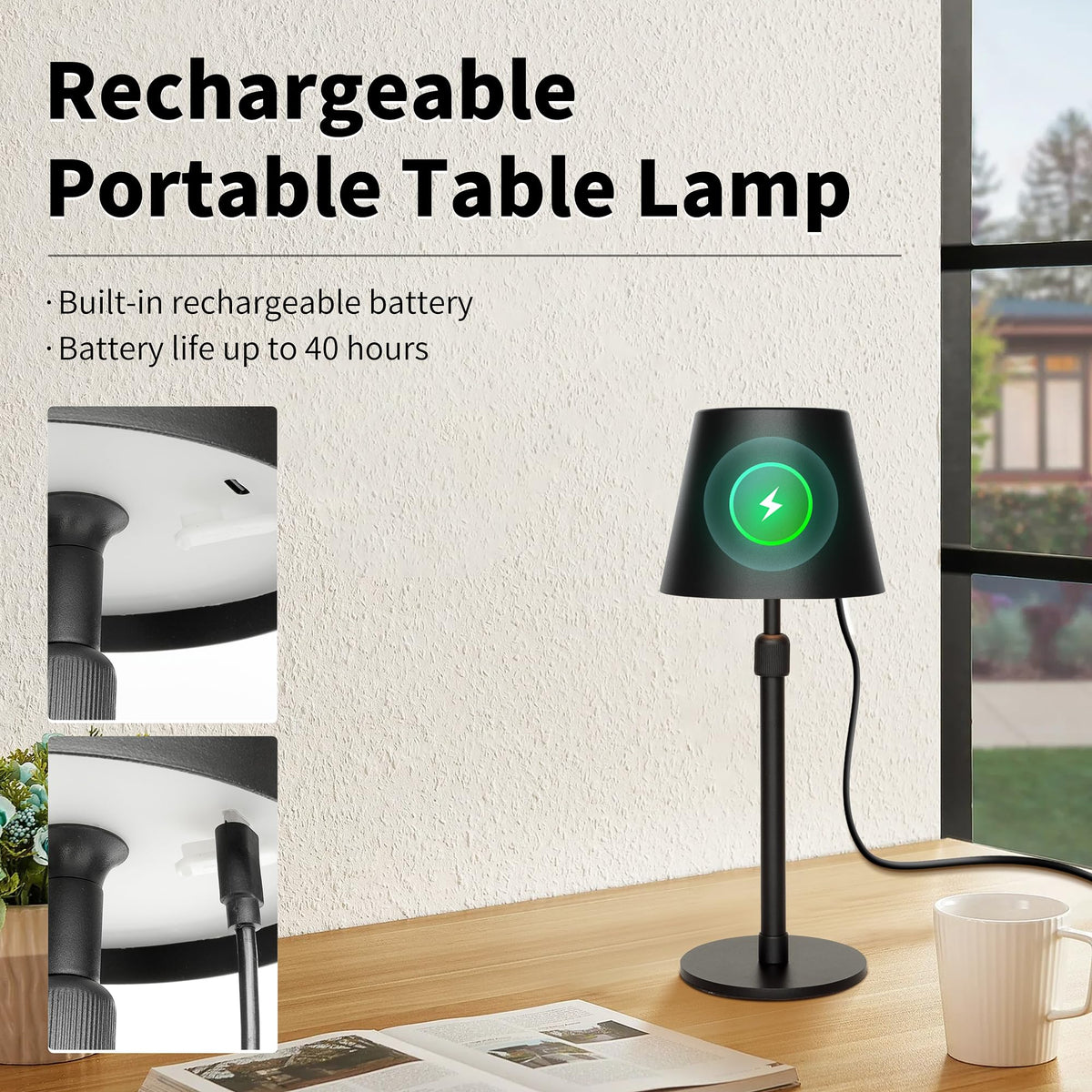 Mr.White outdoor lamp 5200mAh battery delivers hours of cordless illumination.