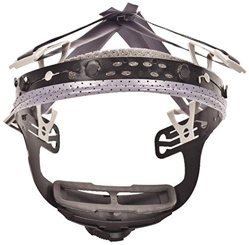 MSA Fas-Trac III cap-style suspension highlights quick ratchet adjustment with gloves.
