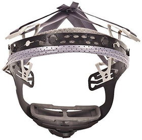 MSA Fas-Trac III cap-style suspension highlights quick ratchet adjustment with gloves.