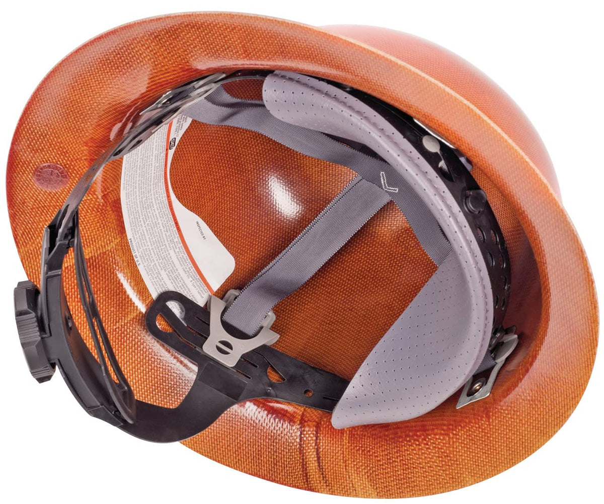 MSA Fas-Trac III flush-tab design supports all-day wear on cap-style helmet