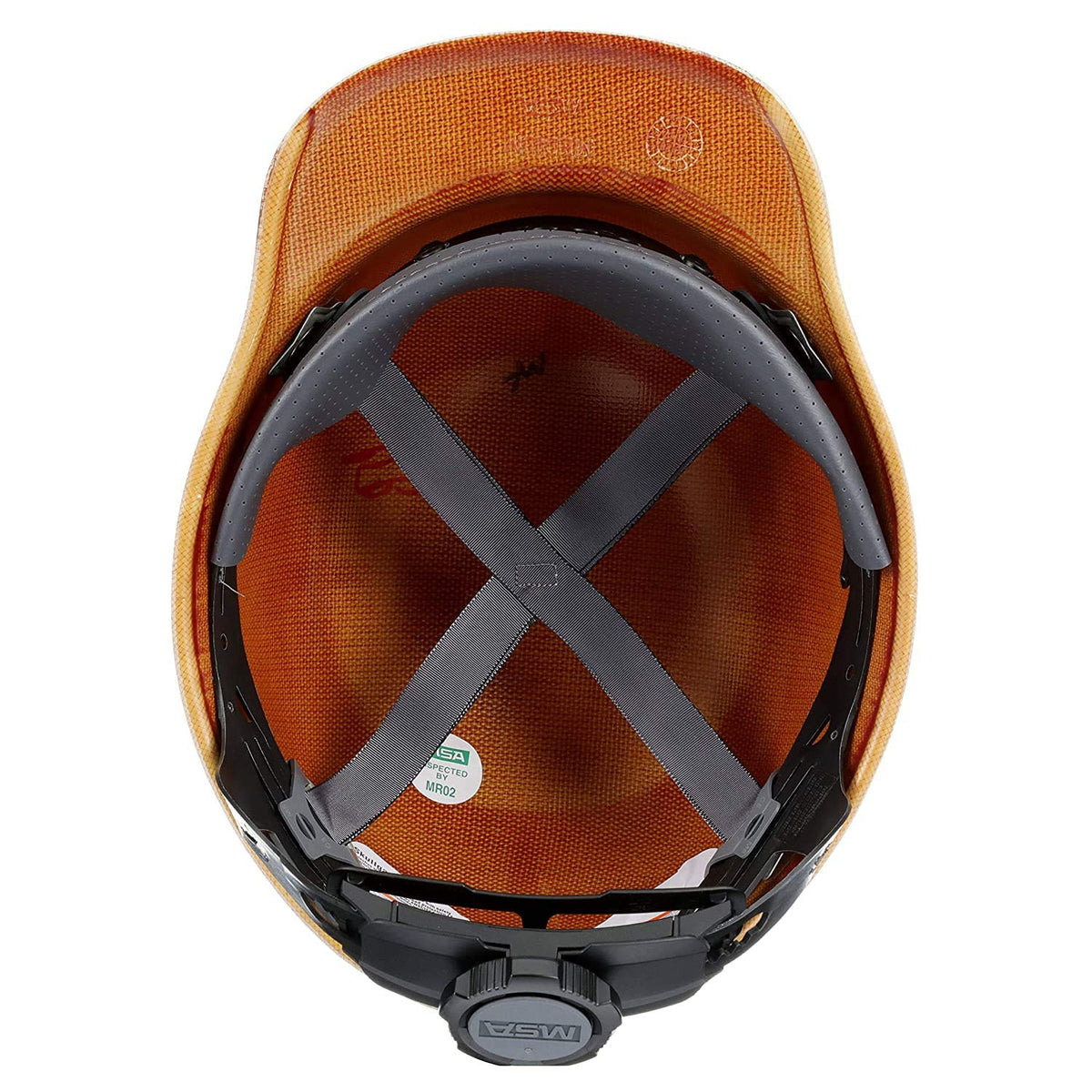 MSA Skullgard heat-resistance test image indicates protection up to 350°F near radiant heat.