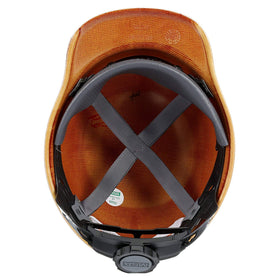 MSA Skullgard heat-resistance test image indicates protection up to 350°F near radiant heat.
