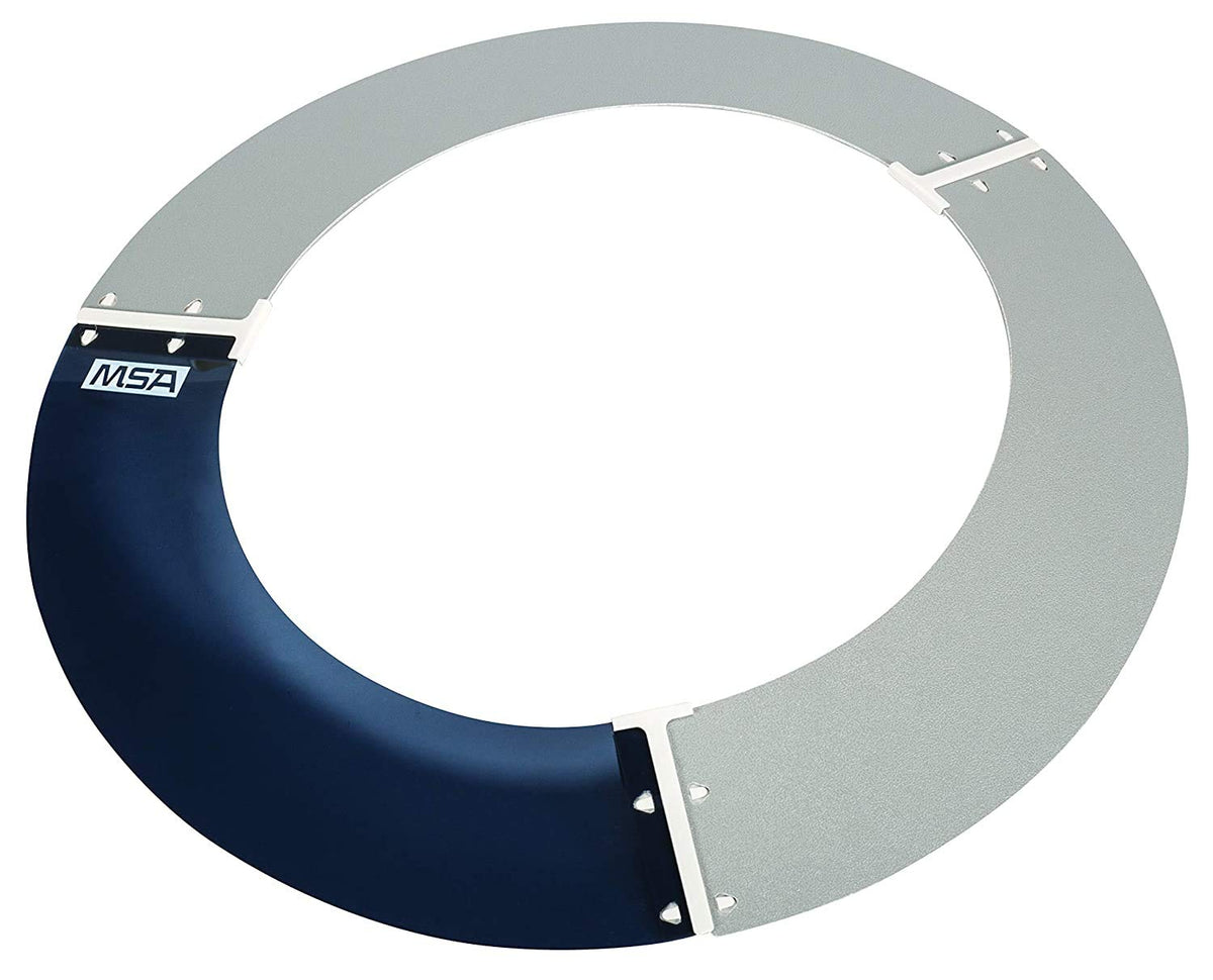 MSA sun shield attachment on a standard V-Gard helmet reduces glare and adds shade.