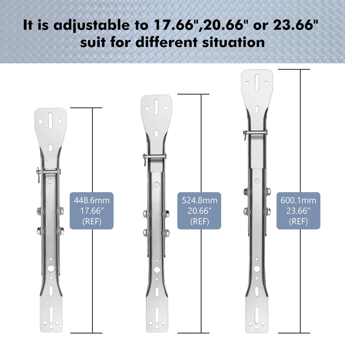 Magisale bracket shows adjustable length options 18, 21, 24 inches.