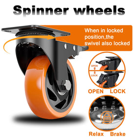 MSH&HCE 4-inch orange caster side view highlighting the mounting plate and hardware.