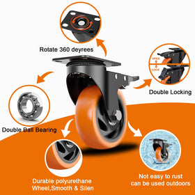 MSH&HCE 4-inch orange caster wheel detail with polyurethane surface.