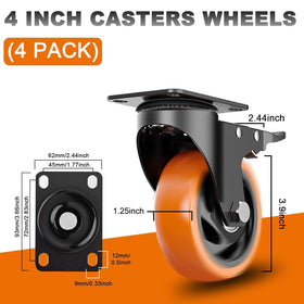MSH&HCE 4-inch orange caster with dual brake engaged for stability.