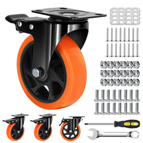 MSH&HCE 5-inch orange caster set on four wheels for heavy-duty industrial carts.