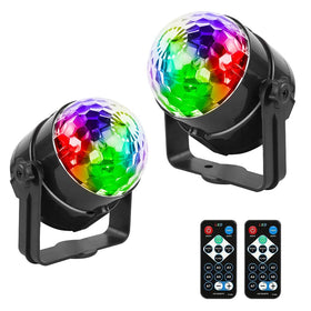Mslitely disco ball with remote strobe light creates vibrant party reflections.