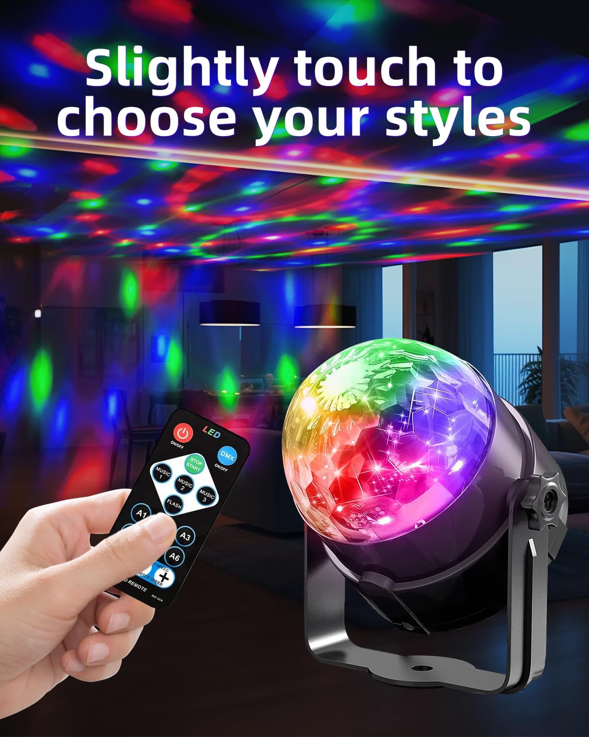 Wall or ceiling mount ready lighting from the Mslitely disco ball.