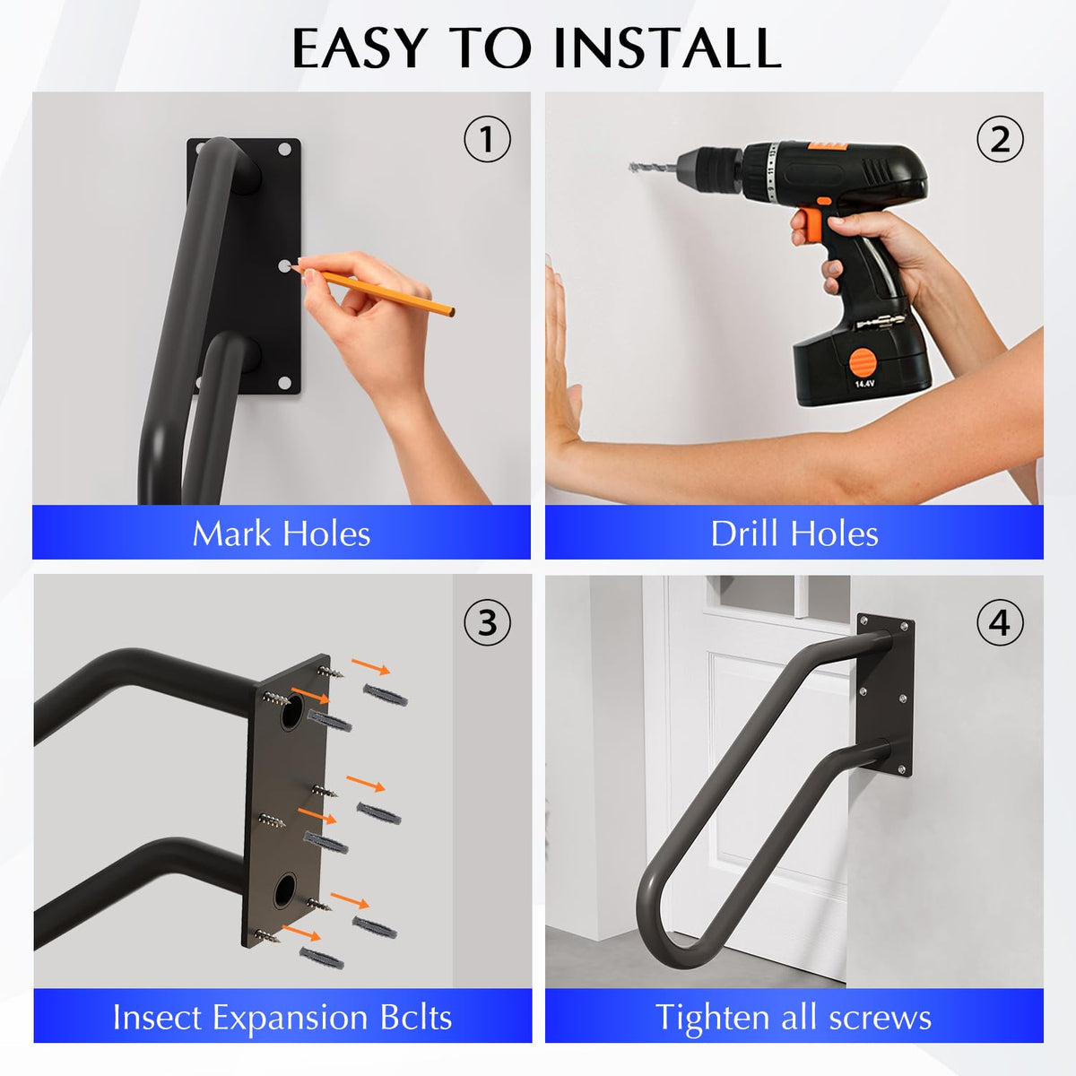 MSUMPTU wall-mounted non-slip rail adds stability along walls.