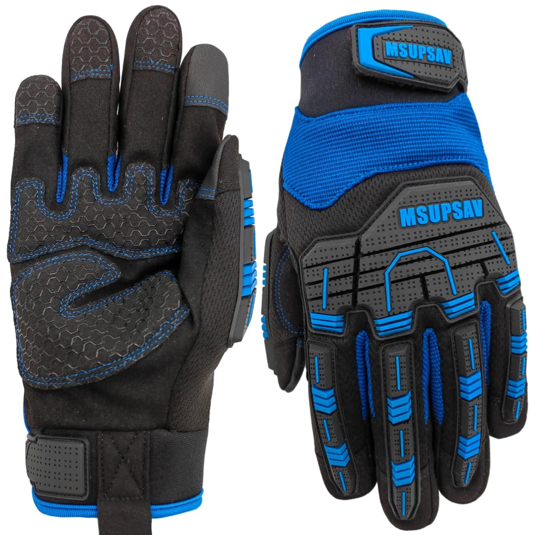 MSUPSAV anti-vibration gloves with back protector for reduced impact during heavy tool work
