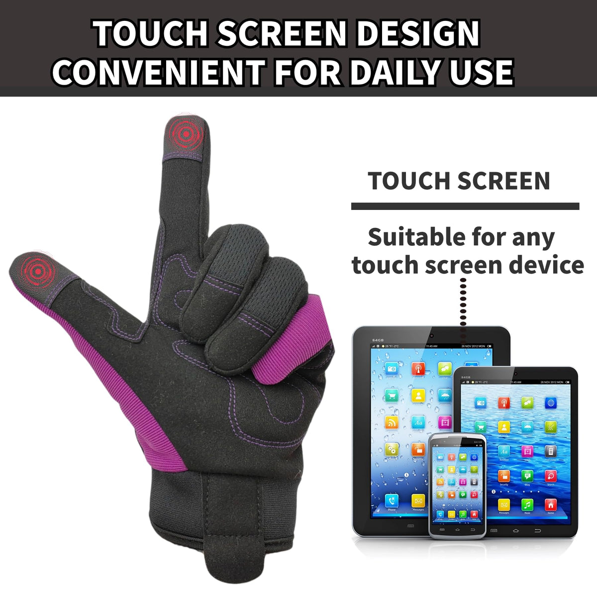 MSUPSAV gloves touchscreen compatible on thumb and forefinger for devices.