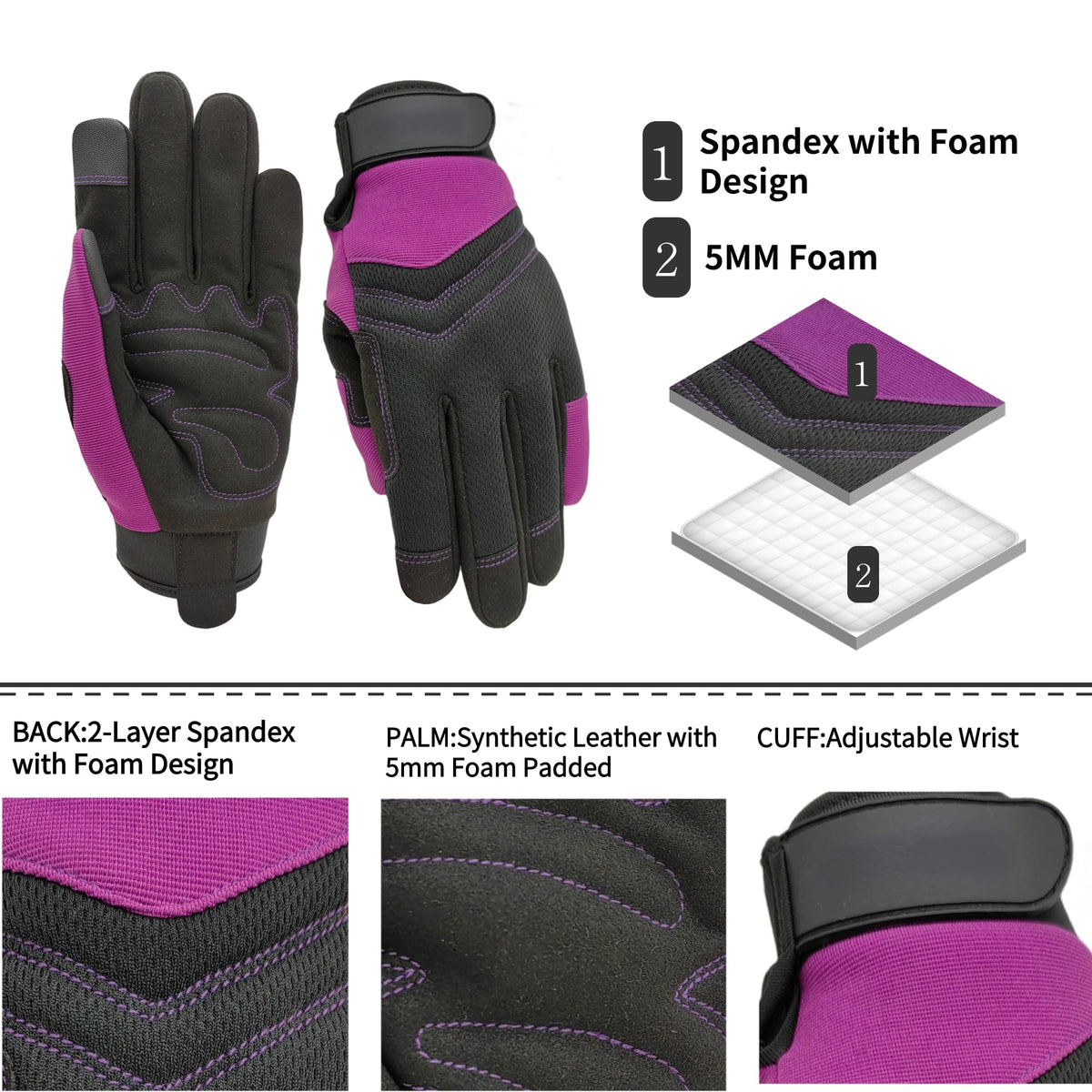 MSUPSAV glove palm foam padding supports comfortable grip during tasks.
