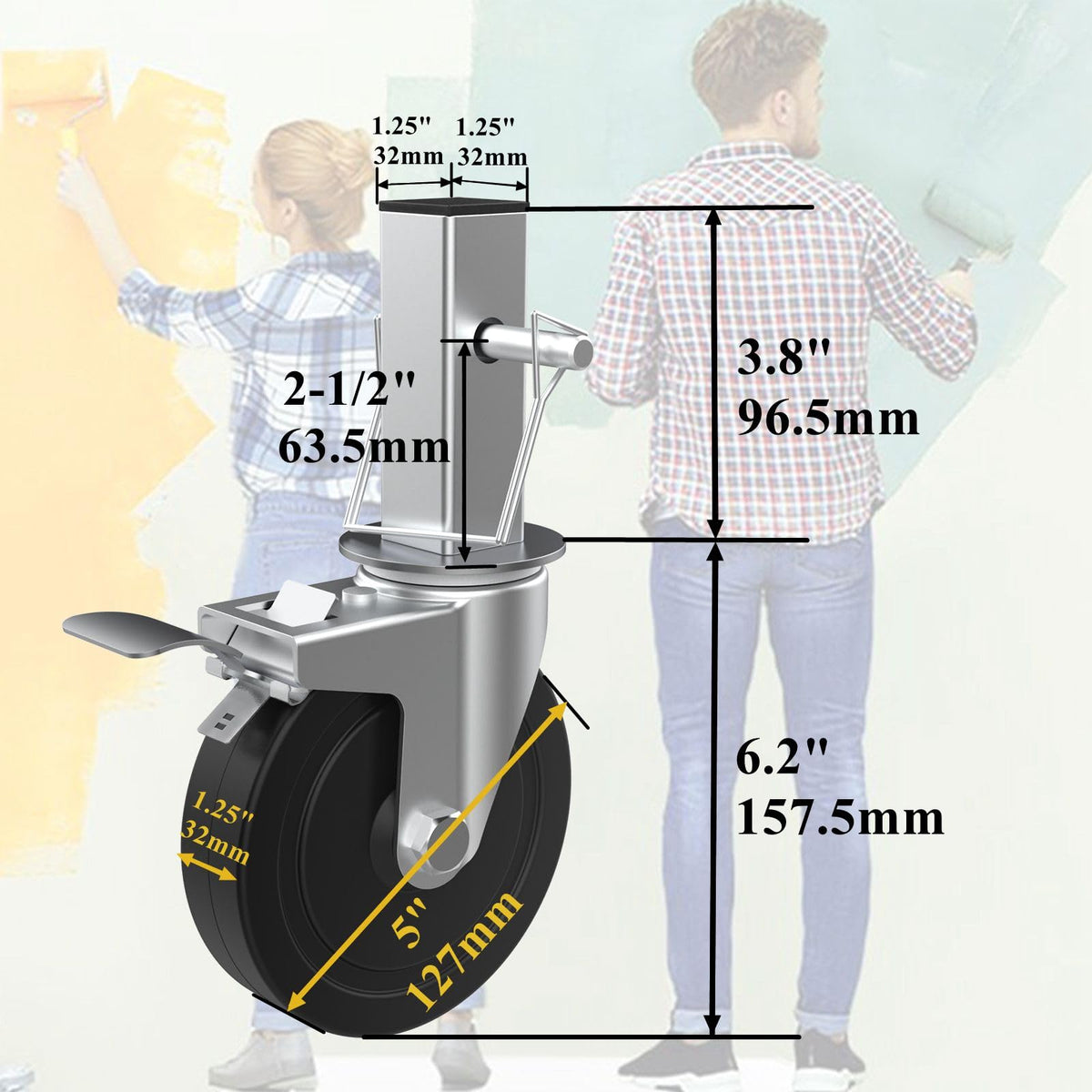 MSWY dual locking brakes secure the caster and swivel