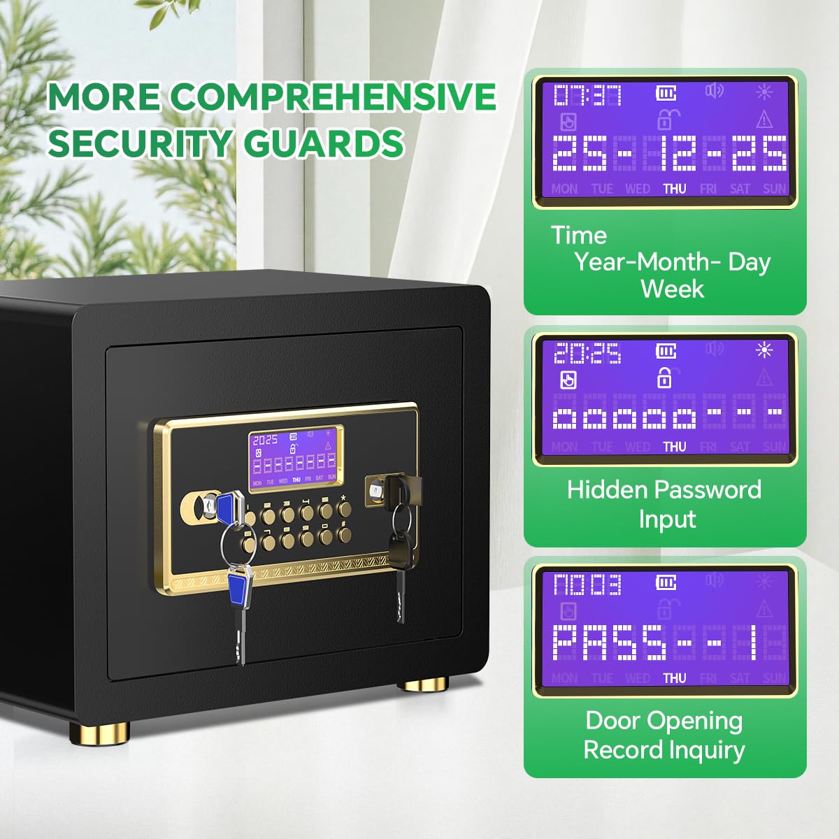 MSYCOST safe box digital keypad closeup highlighting quick unlock methods