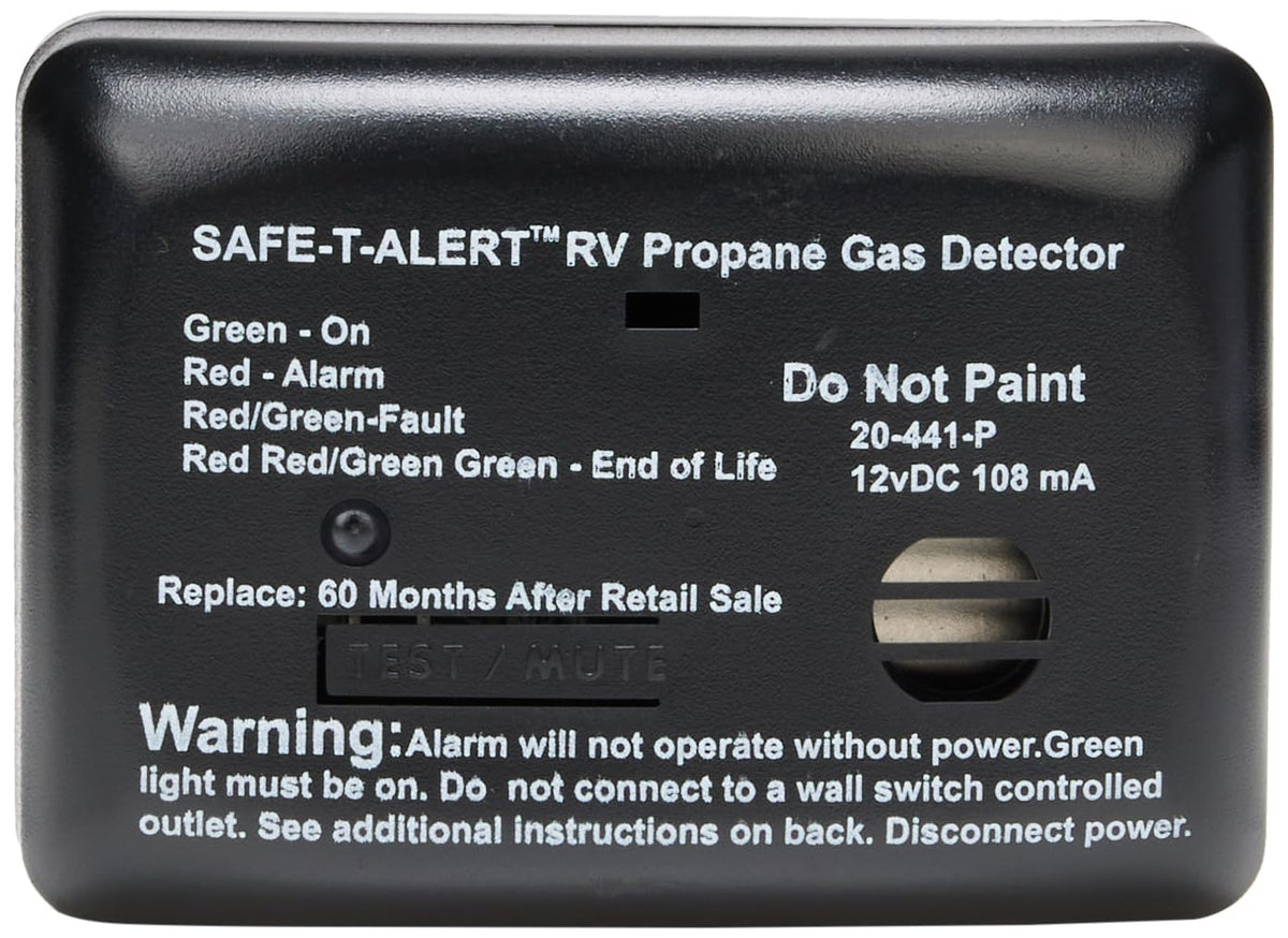 MTI Industries 20441PBL 12V LP gas alarm front view showing compact design and alert capability