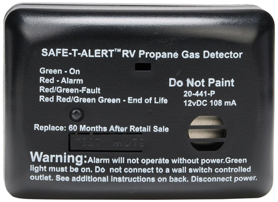 MTI Industries 20441PBL 12V LP gas alarm front view showing compact design and alert capability