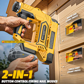 MtiolHig cordless nailer connected to a DEWALT 20V battery