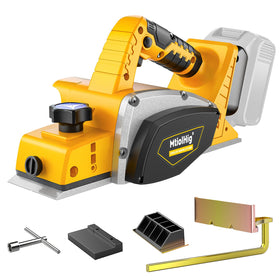 MtiolHig cordless hand planer in action showing 82mm width for precise cuts