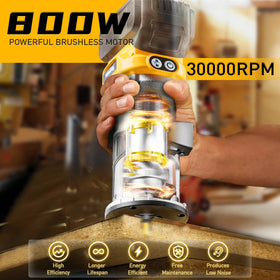 MtiolHig cordless router dust collection port enabling cleaner workspaces during routing.