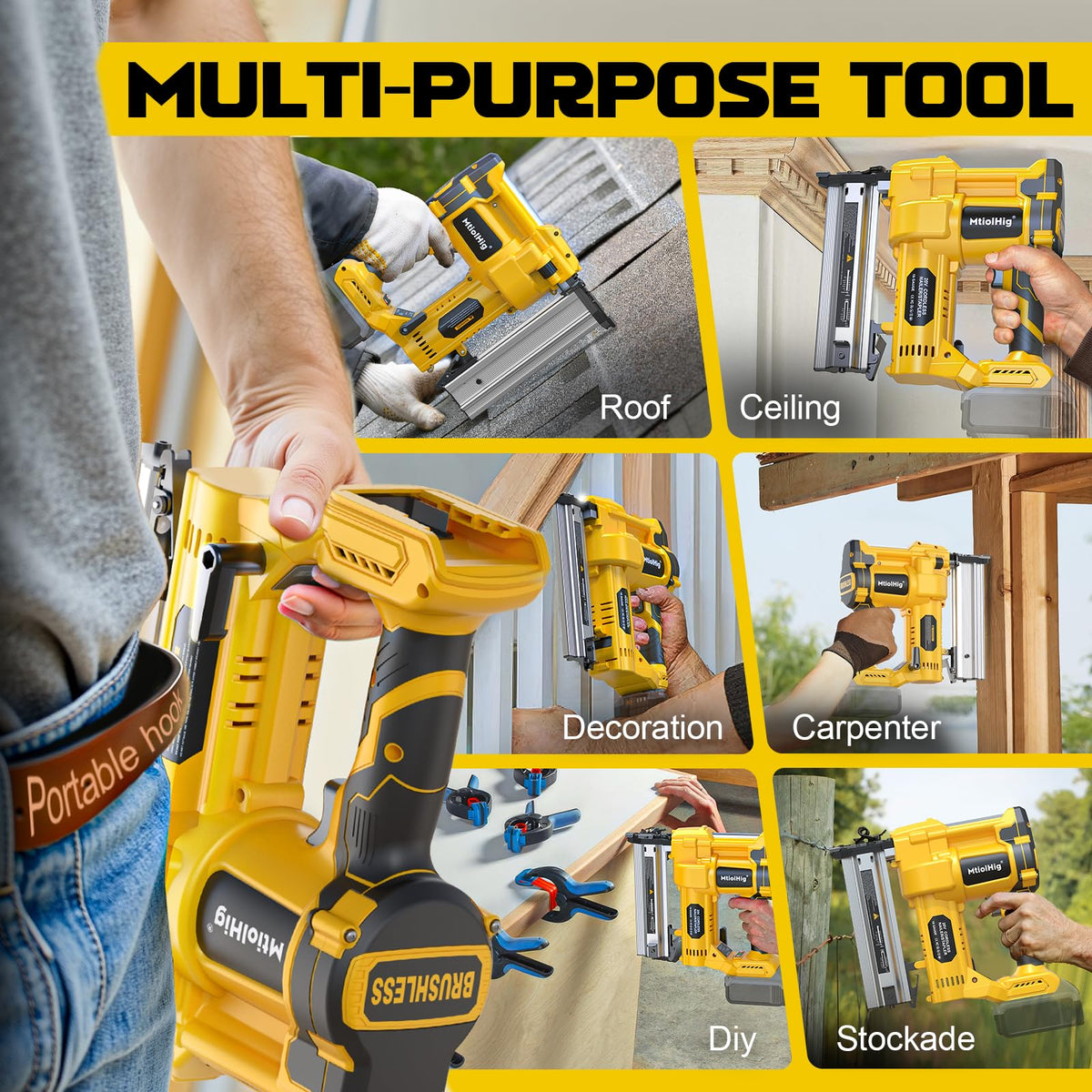Safety nose and belt hook improve safety and easy access on site.