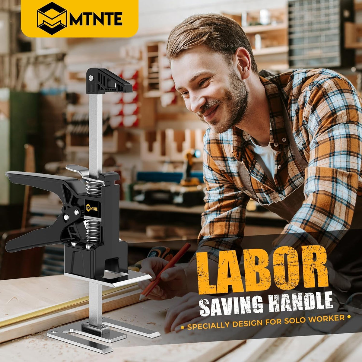 Mtnte lift arm with height adjustment for precise tile or panel positioning